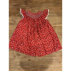 Embroidered Smocked Toddler Baby Dress Red Black Polka Dot Size 12 Months